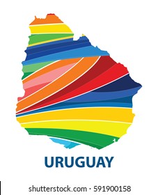 Stylized map of Uruguay with abstract color stripes.vector illustration.