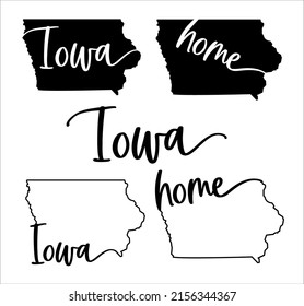 Stylized map of the U.S. Iowa State vector illustration. Silhouette and outline witth name inscription