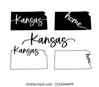 Stylized map of the U.S. Kansas State vector illustration. Silhouette and outline witth name inscription