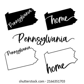 Stylized map of the U.S. Pennsylvania State vector illustration. Silhouette and outline witth name inscription