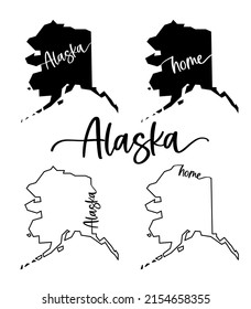 Stylized map of the U.S. state of Alaska vector illustration. Silhouette and outline witth name inscription