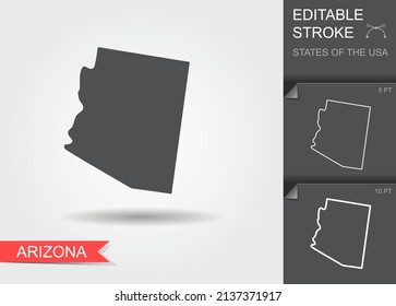 Mapa estilizado de la ilustración vectorial del estado estadounidense de Arizona. Silueta y contorno con trazo editable
