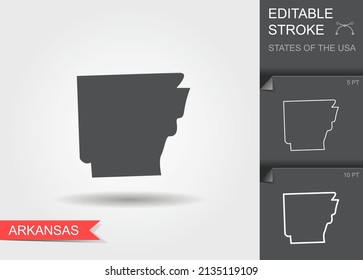 Stylized map of the U.S. state of Arkansas vector illustration. Silhouette and outline witth editable stroke