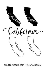 Mapa estilizado de la ilustración vectorial del estado de California en Estados Unidos. Silueta y contorno con inscripción de nombre