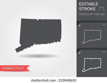 Stylized map of the U.S. state of Connecticut vector illustration. Silhouette and outline witth editable stroke