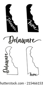 Stylized map of the U.S. state of Delaware vector illustration. Silhouette and outline witth name inscription