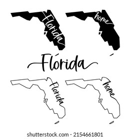 Stylized map of the U.S. state of Florida vector illustration. Silhouette and outline witth name inscription