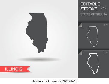 Mapa estilizado de la ilustración vectorial del estado de Illinois en Estados Unidos. Silueta y contorno con trazo editable