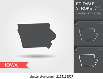 Stylized map of the U.S. state of Iowa vector illustration. Silhouette and outline witth editable stroke