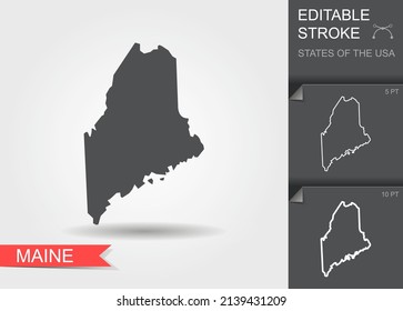 Stylized map of the U.S. state of Maine vector illustration. Silhouette and outline witth editable stroke