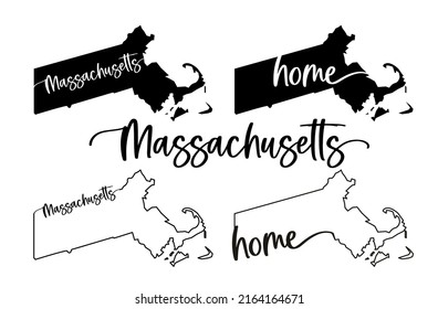 Stylized map of the U.S. State of Massachusetts vector illustration