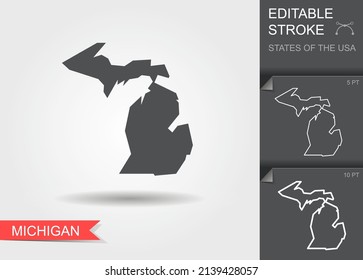 Stylized map of the U.S. state of Michigan vector illustration. Silhouette and outline witth editable stroke