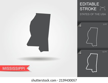 Stylized map of the U.S. state of Mississippi vector illustration. Silhouette and outline witth editable stroke