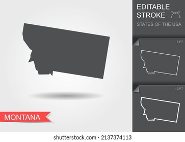 Stylized map of the U.S. state of Montana vector illustration. Silhouette and outline witth editable stroke