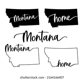 Stylized map of the U.S. State of Montana vector illustration. Silhouette and outline witth name inscription