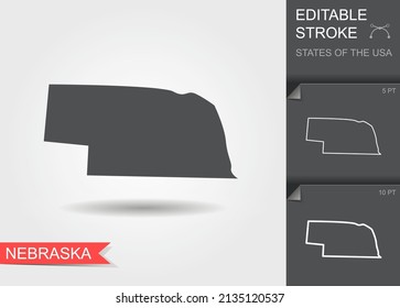 Mapa estilizado de la ilustración vectorial del estado de Nebraska en Estados Unidos. Silueta y contorno con trazo editable