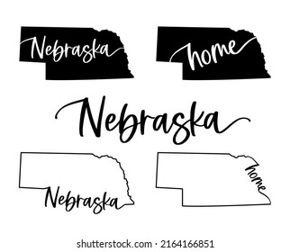 Stylized map of the U.S. State of Nebraska vector illustration. Silhouette and outline witth name inscription