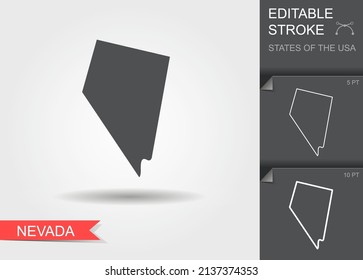 Stylized map of the U.S. state of Nevada vector illustration. Silhouette and outline witth editable stroke