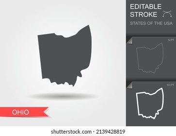 Stylized map of the U.S. state of Ohio vector illustration. Silhouette and outline witth editable stroke