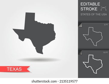 Stylized map of the U.S. state of Texas vector illustration. Silhouette and outline witth editable stroke