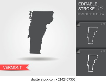 Mapa estilizado de la ilustración vectorial del estado de Vermont en los Estados Unidos. Silueta y contorno con trazo editable