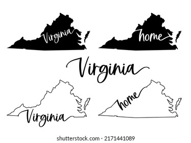 Stylized map of the U.S. State of Virgini vector illustration. Silhouette and outline witth name inscription