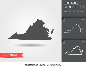 Stylized map of the U.S. state of Virginia vector illustration. Silhouette and outline witth editable stroke
