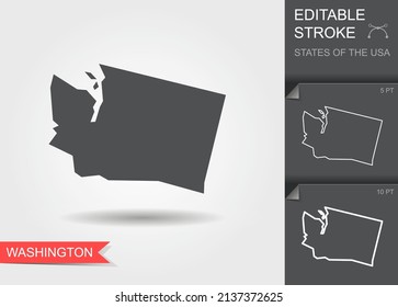 Stylized map of the U.S. state of Washington vector illustration. Silhouette and outline witth editable stroke