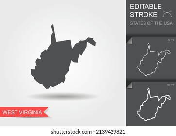 Stylized map of the U.S. state of West Virginia vector illustration. Silhouette and outline witth editable stroke