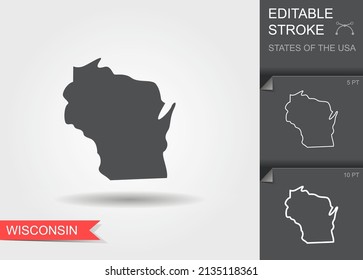 Stylized map of the U.S. state of Wisconsin vector illustration. Silhouette and outline witth editable stroke