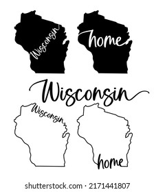 Stylized map of the U.S. State of Wisconsin vector illustration. Silhouette and outline witth name inscription