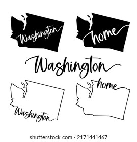 Stylized map of the U.S. Washington State vector illustration. Silhouette and outline witth name inscription