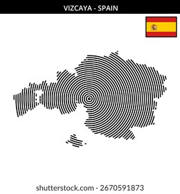 Mapa estilizado de Vizcaya con líneas concéntricas y bandera