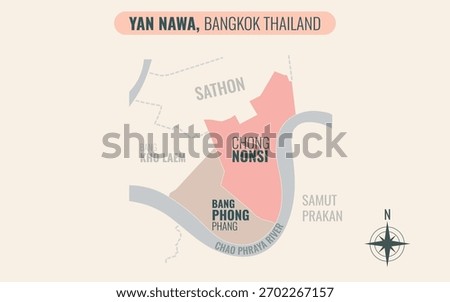 Stylized Map of YAN NAWA District, Bangkok Thailand