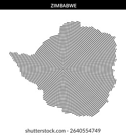 Stylized map of Zimbabwe created with concentric line designs.