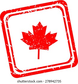 Stylized maple leaf. red web stamp icon vector red rubber stamp