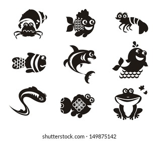 Stylized marine animals on a white background