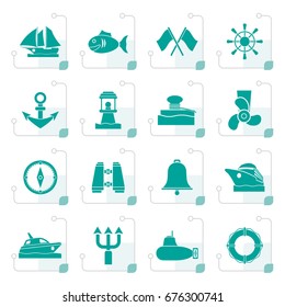 Stylized Marine, sea and nautical icons - vector icon set