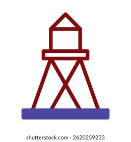 Stylized maritime tower illustration with geometric shapes and vibrant color palette
