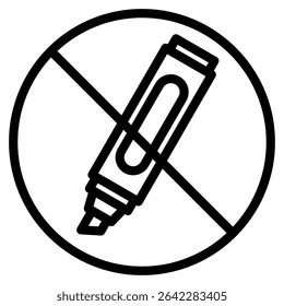 Stylized marker drawing is crossed out with a prohibition circle in black and white, creating a symbolic representation of restriction useful for education or graphic design projects.