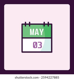 Stylized May 3rd Calendar Icon with Green and White Blocks Illustration