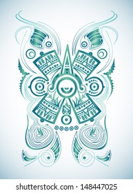 Stylized Mayan symbol - tattoo, vector illustration - surf style