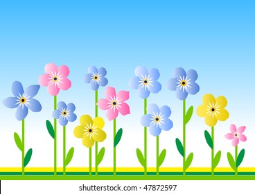 Stylized meadow with different flowers