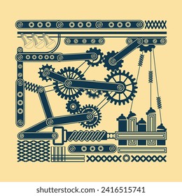 Mecanismo estilizado con tracción de correa dentada. Fantasía industrial. La decoración es de estilo steampunk. Ilustración del vector