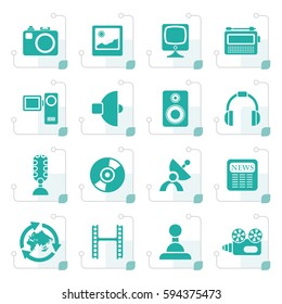 Stylized Media and household  equipment icons - vector icon set 