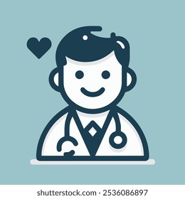 Stylized medical professional icon with a heart, ideal for healthcare branding, High-quality vector illustration.