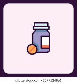Stylized medicine bottle vector icon for health and wellness illustrations
