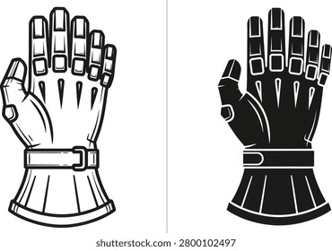 Stylized medieval hand protection in line art and solid fill. Ideal for historical reenactment or digital game asset creation.