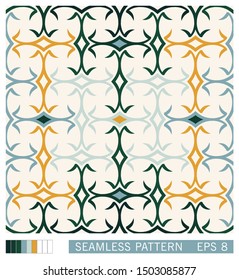 Stylized mediterranean folk design. Design of ceramic talavera style. Ethno ornament. Vector seamless pattern.