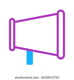 Stylized megaphone graphic element in vibrant purple and blue color scheme